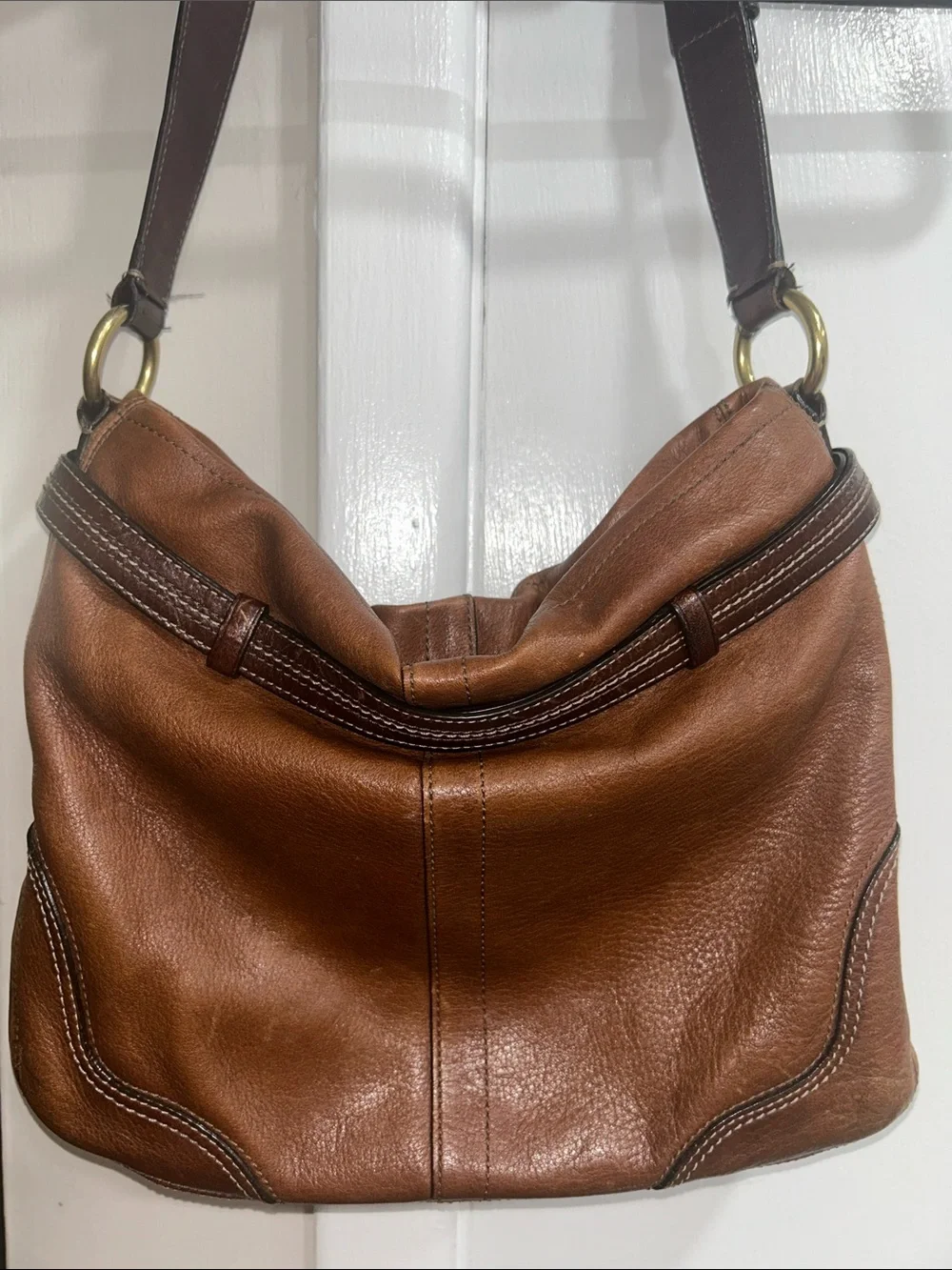 sold Coach Y2K Brown Leather Hamptons Shoulder Tote Bag with Gold Hardware